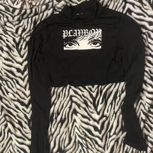 PLAYBOY Black Graphic Crop Top